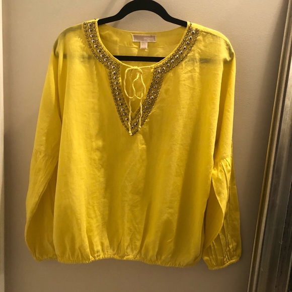 Michael Kors Tops - Micheal Kors yellow peasant blouse w beads. Large